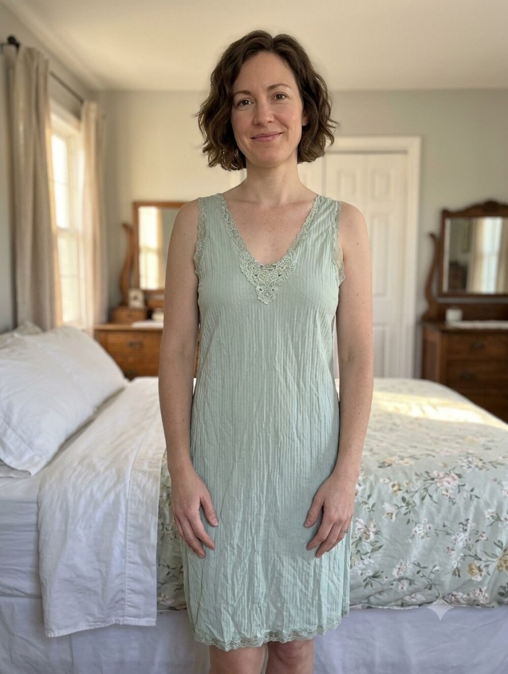 Vintage Cinema Etoile Sage Green Lace Slip Dress, 90s Coquette Fairycore Chemise